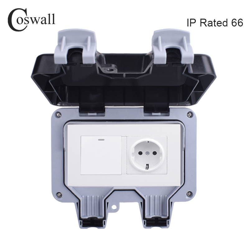 Outdoor Lighting Switch - Coswall IP66全天候防水屋外壁電源ソケット16A eu標準コンセント1ギャング1ウェイのon/offライトスイッチ