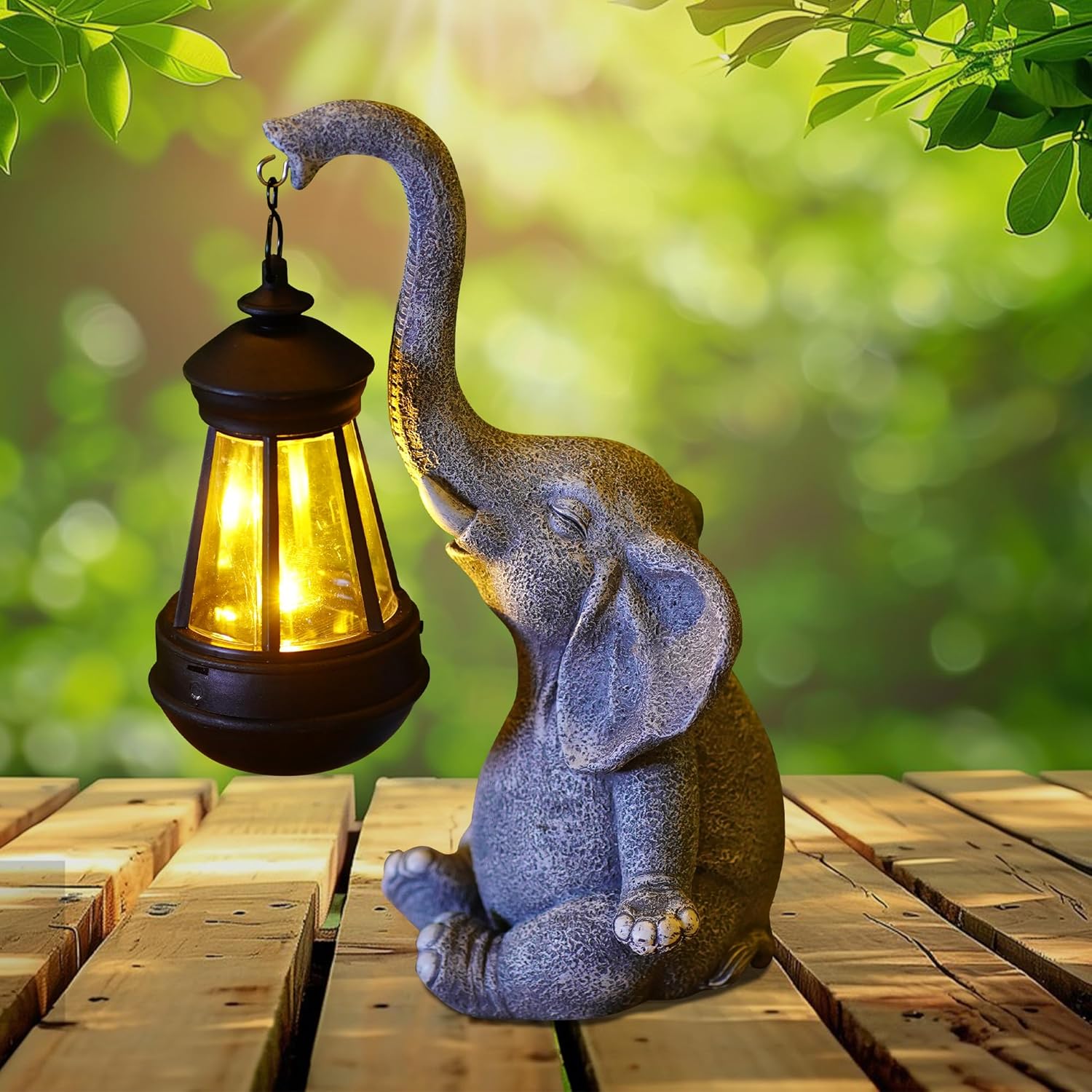 Bollard Light Garden - 1PC 樹脂製象の庭の置物 ソーラーランタンライト付き かわいい象の置物 屋外装飾飾り 庭の芝生パティオ用