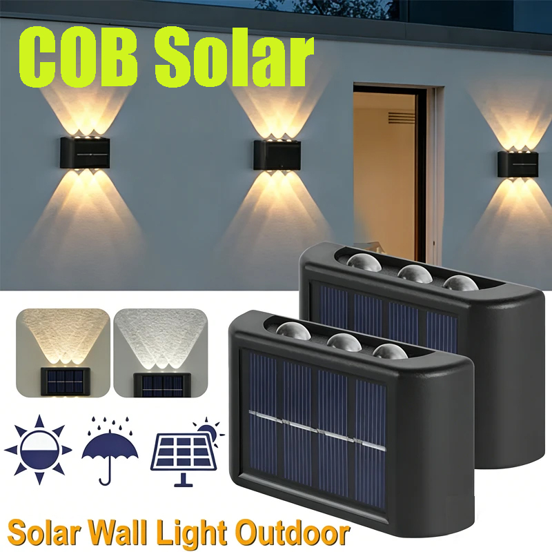 Outdoor Lighting Lamp - COB ソーラーウォールランプ屋外防水ソーラーライト上下凸レンズ照明庭街路景観バルコニー屋外用