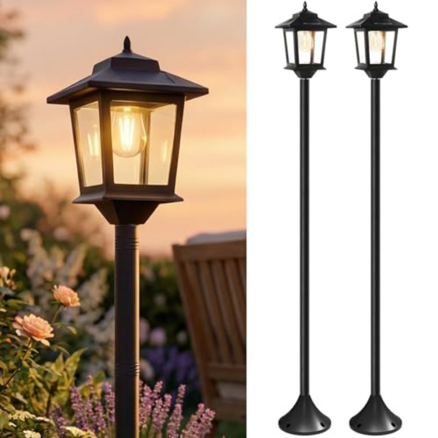 Outdoor Lighting Lamp - 屋外ソーラーポストライト、2個パック63インチ夕暮れから夜明けまで点灯するソーラーランプポスト、防水フロアランプ、パティオ用ウォームホワイトポールライト