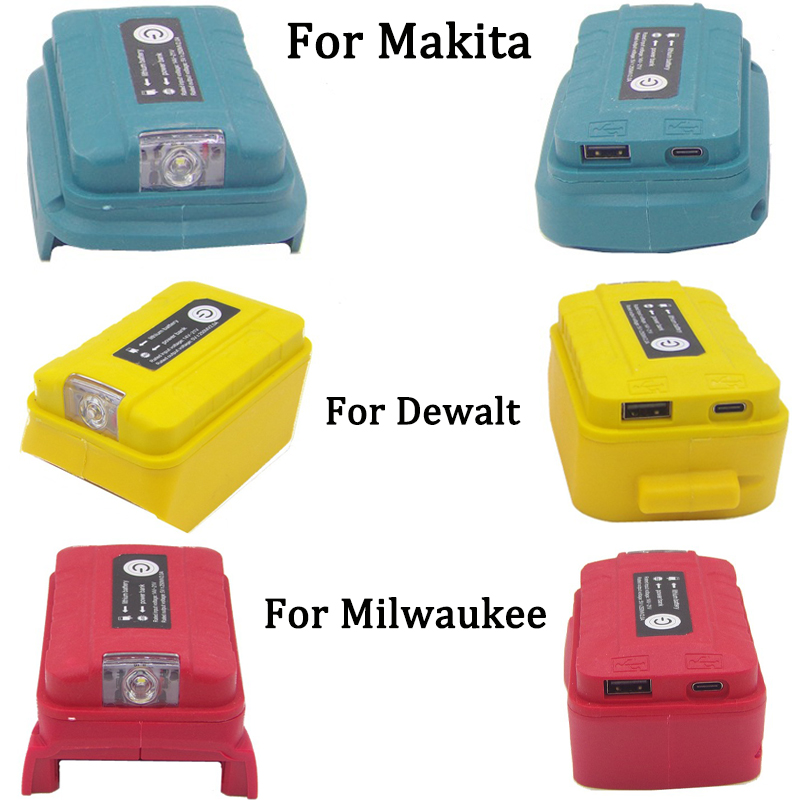 Outdoor Lighting Milwaukee - LED 作業灯ランプ電源マキタ/デウォルト/ミルウォーキー 18V リチウムイオンバッテリーアダプタ屋外充電器 USB &