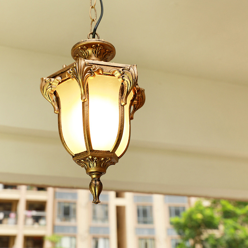 Outdoor Lighting Bronze - ヨーロッパ屋外ポーチペンダントライトヴィンテージブロンズエクステリア吊り提灯黒防水廊下耐候性ライト