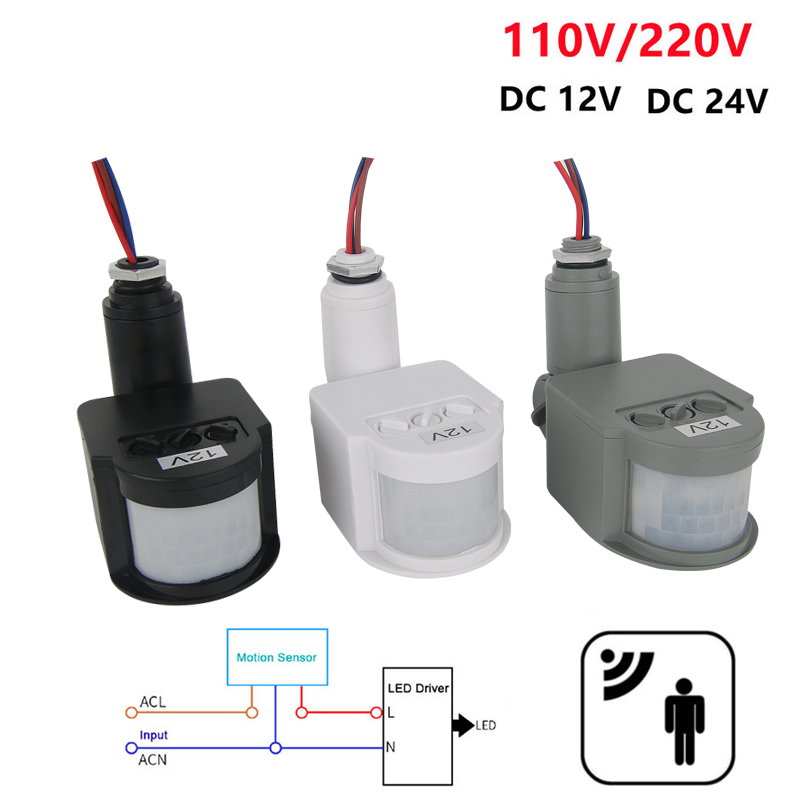 Outdoor Lighting Lux - 赤外線モーション検出器,220/110V,12/24 V,自動壁掛けタイマー,LEDモーションセンサー,屋外照明