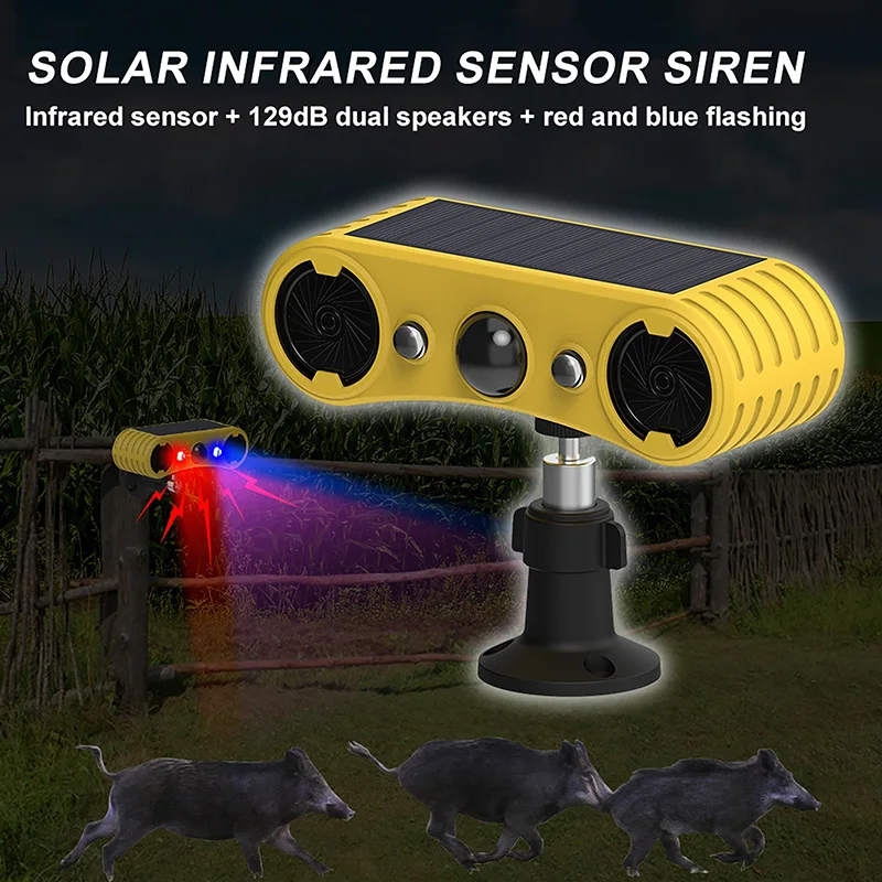 Outdoor Lighting Experts - ソーラーモーションセンサーアラームLED赤＆青ストロボライト18650バッテリー屋外動物撃退装置運転セキュリティ警告システム