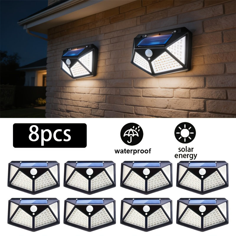 Outdoor Lighting Experts - 1~8個 100LEDソーラーライト 270個付き ° 広角モーションセンサー3モード屋外防水ソーラーウォールライト（ゲート、庭、ガレージ用）