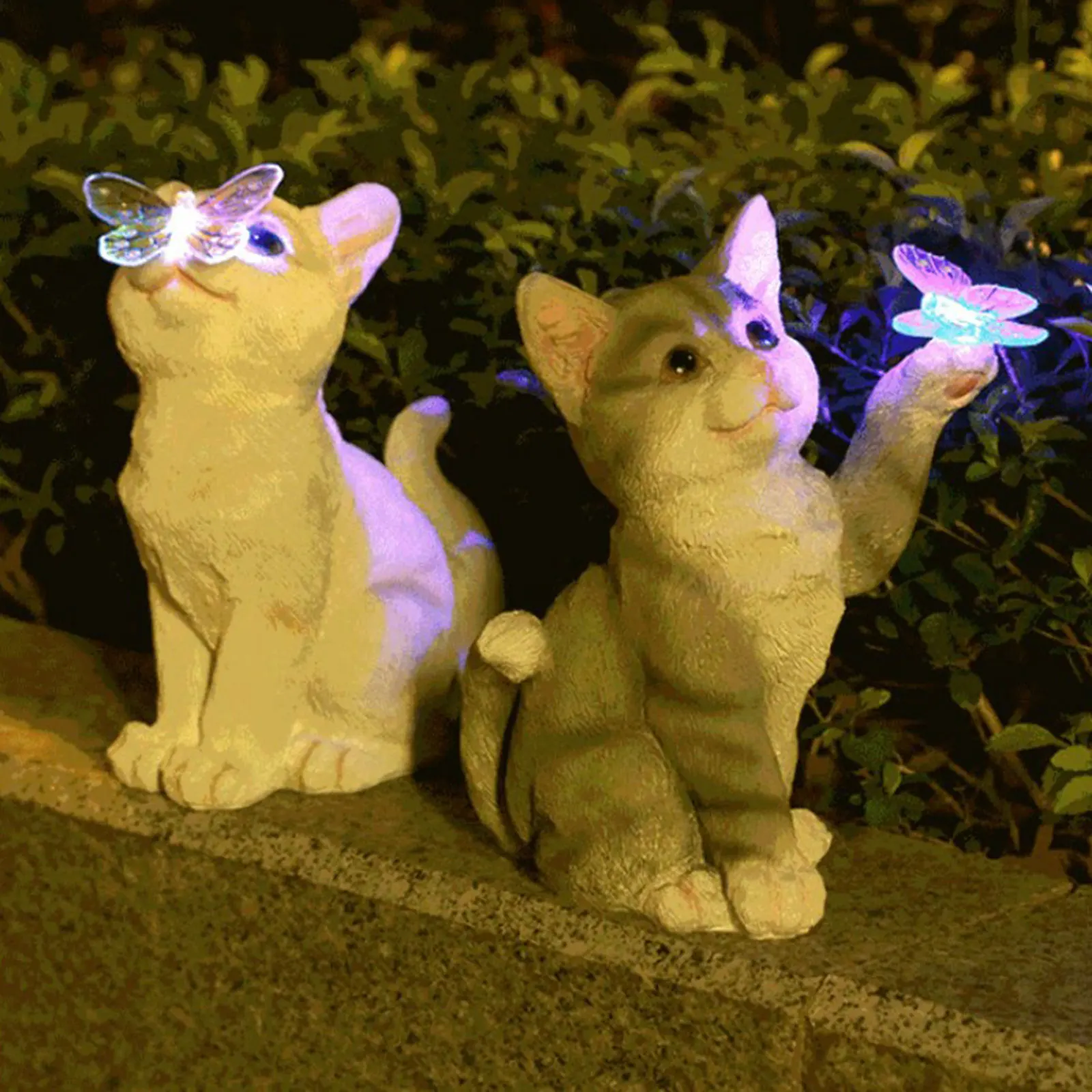 Bollard Light Garden - 屋外猫彫刻置物ペンダントガーデン LED ソーラーライトかわいい猫動物像彫刻風景庭用