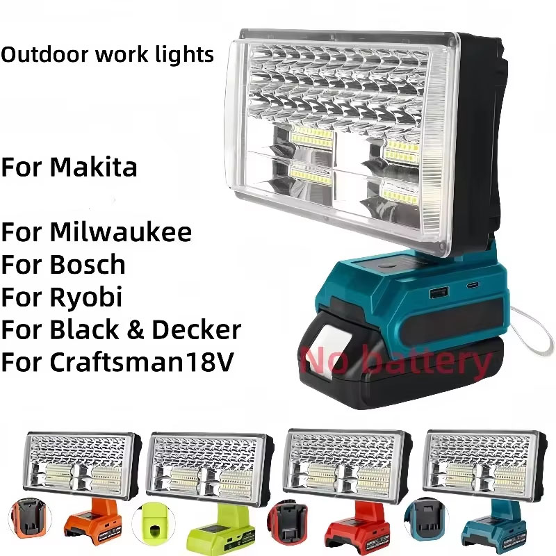 Outdoor Lighting Milwaukee - 50W屋外用ポータブル作業灯、Dewalt/Makita/Milwaukee/Bosch/Ryobi/Black & Decker/Craftsman 18Vバッテリー対応