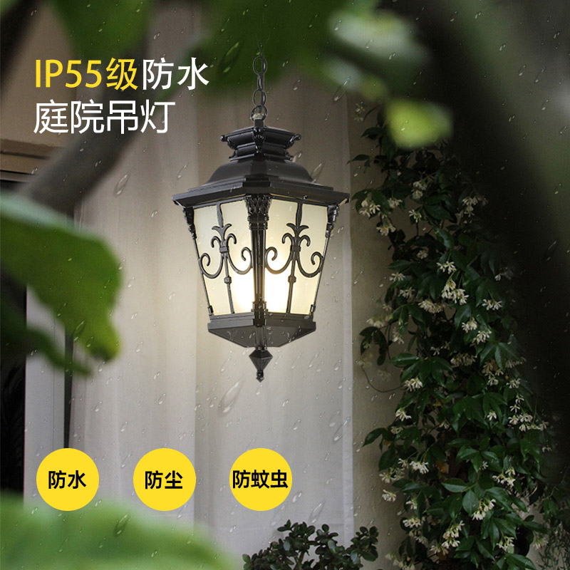 Outdoor Lighting Bronze - 防水屋外ポーチペンダントライトガラスシェード黒外装ペンダントライトヴィンテージブロンズ吊り提灯工業用