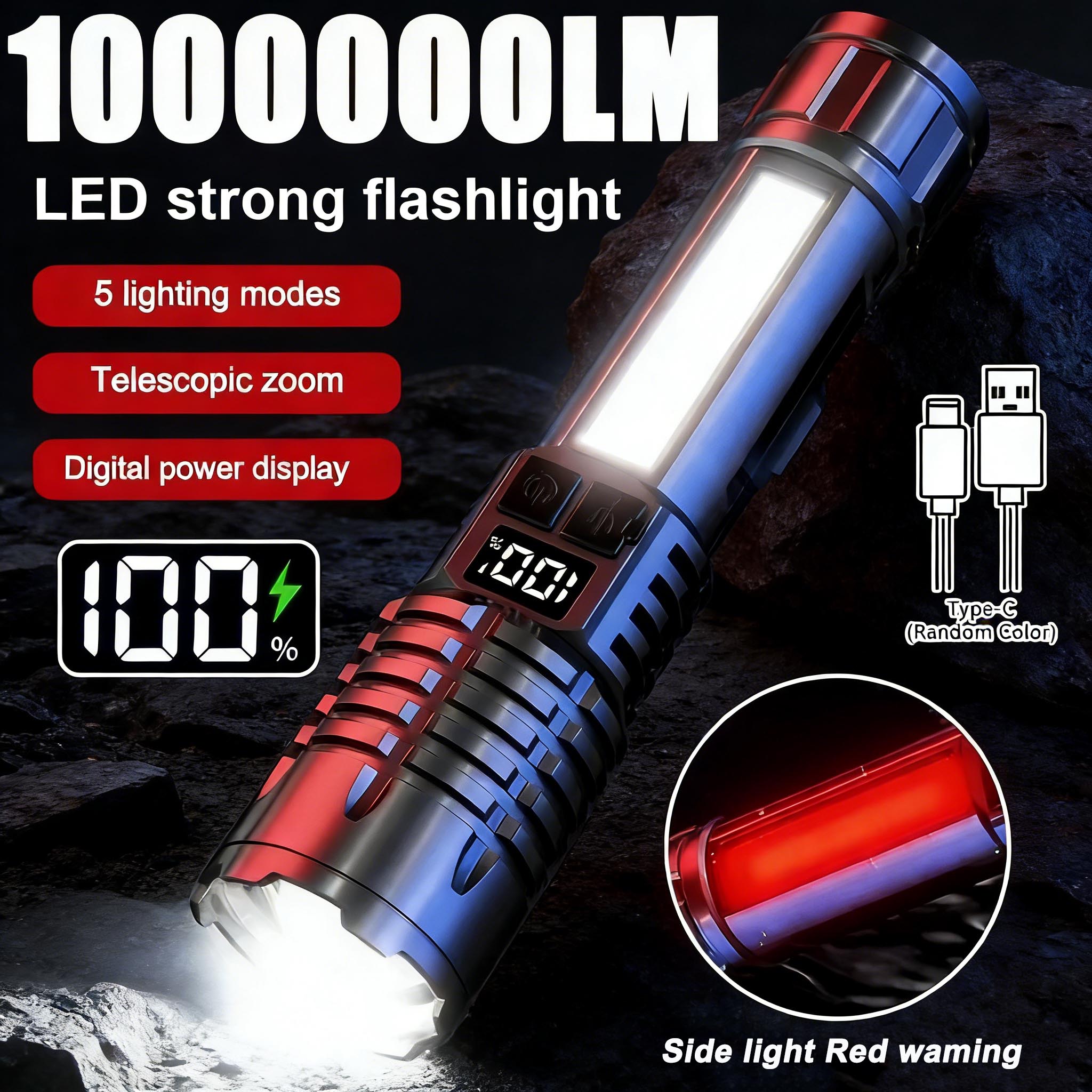 ハイパワー強力ライト LED 懐中電灯 ズーム可能 USB  - Outdoor Lighting The Range のレビューと価格