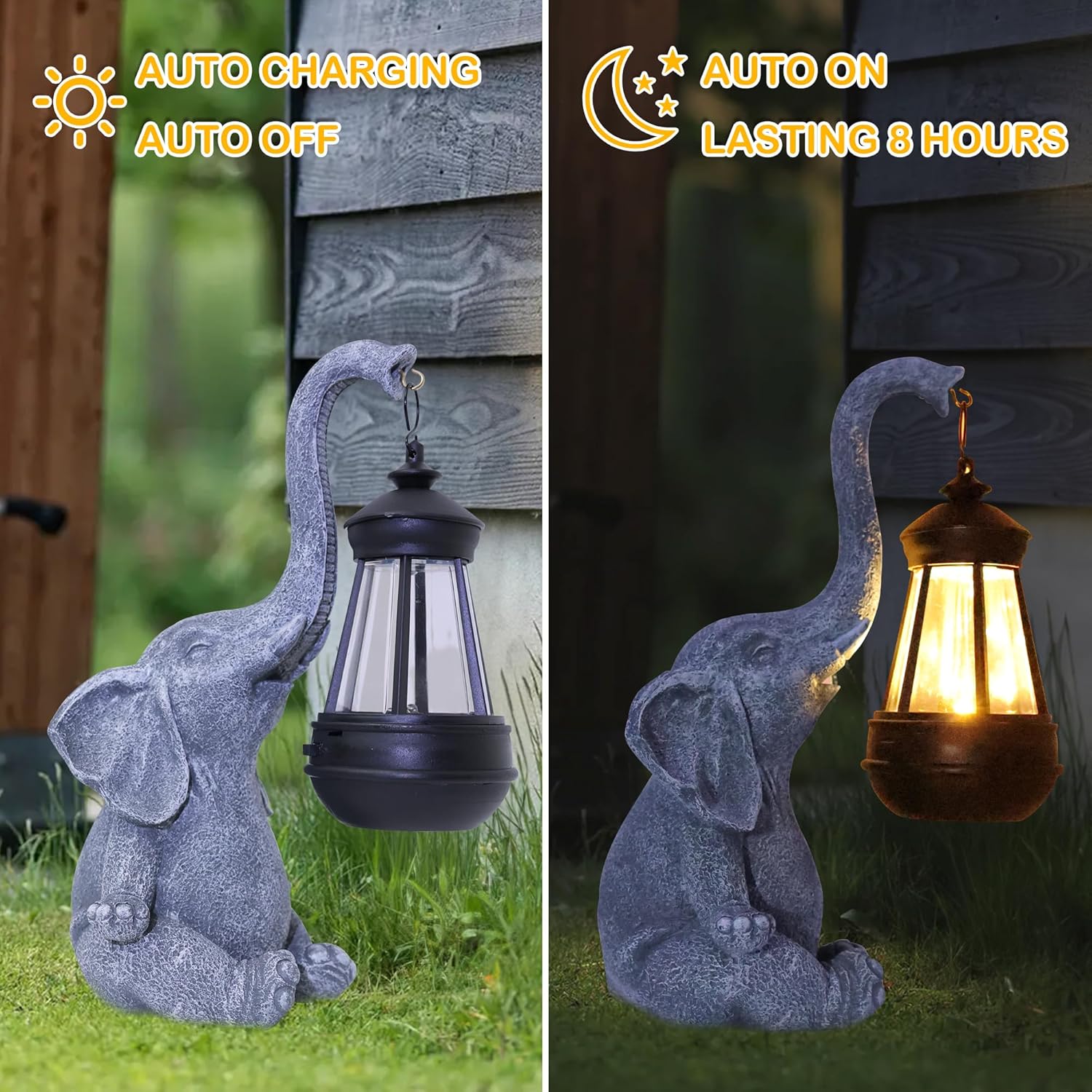 1PC 樹脂製象の庭の置物 ソーラーランタンライト付き かわ - Bollard Light Garden のレビューと価格
