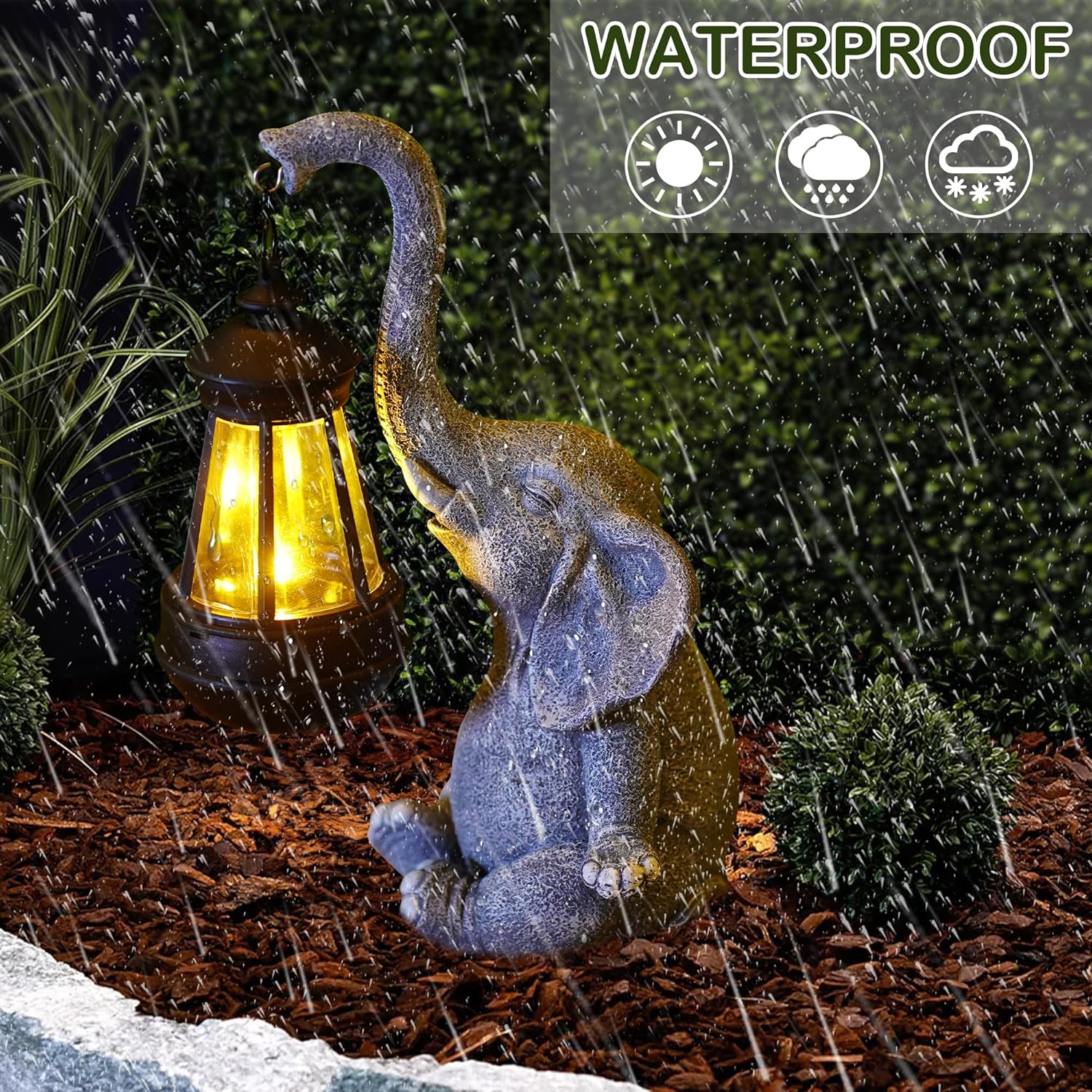 1PC 樹脂製象の庭の置物 ソーラーランタンライト付き かわ - Bollard Light Garden のレビューと価格