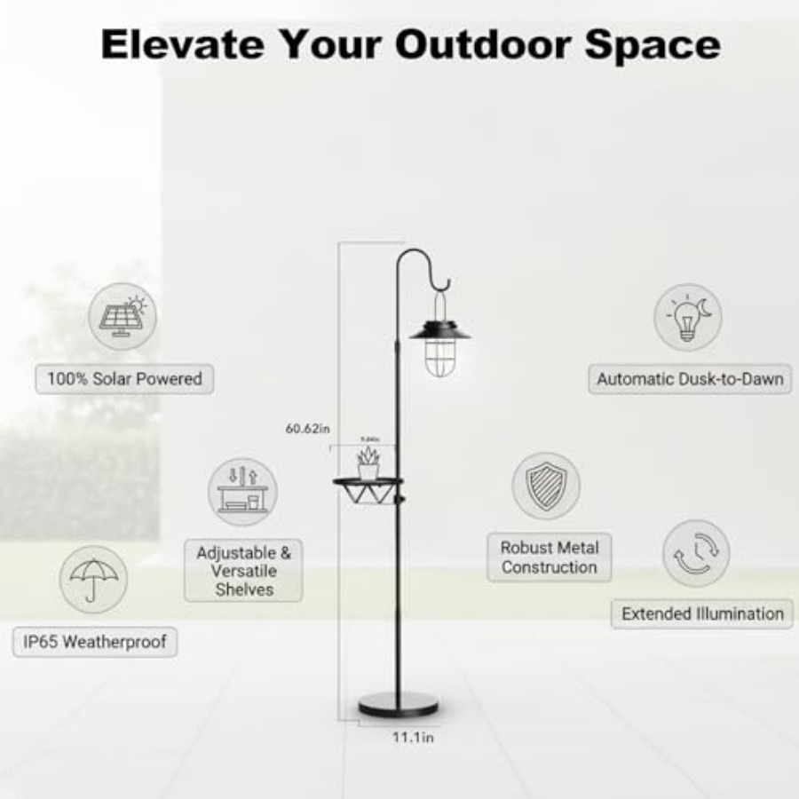 ソーラーフロアランプ（テーブル付き）、60インチ屋外用シェパ - Outdoor Lighting Lamp のレビューと価格
