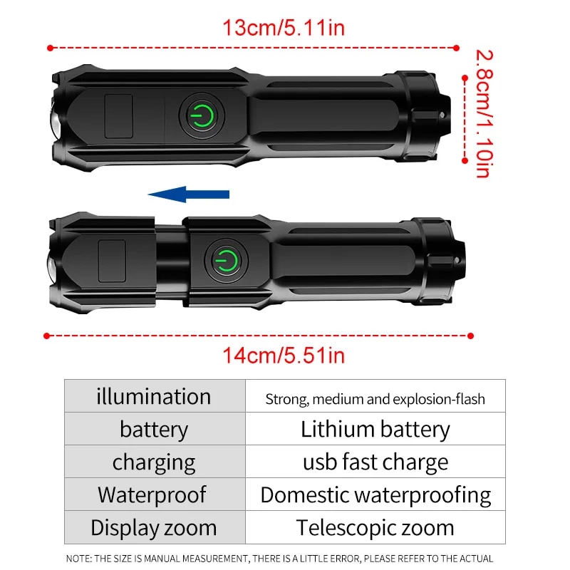 多機能 USB ライト懐中電灯 USB 充電式 LED 長距 - Outdoor Lighting The Range のレビューと価格