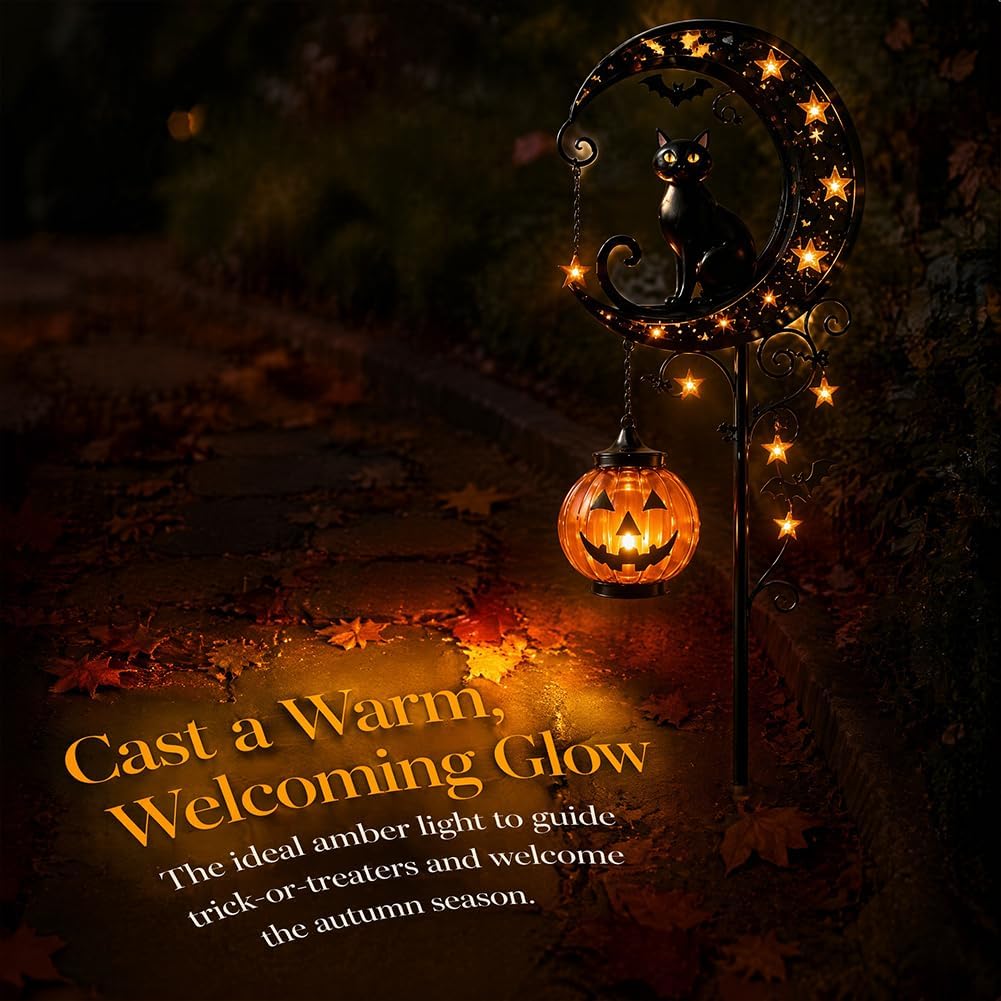 ソーラーハロウィン黒猫＆パンプキンムーンガーデンステークライ - Bollard Light Garden のレビューと価格