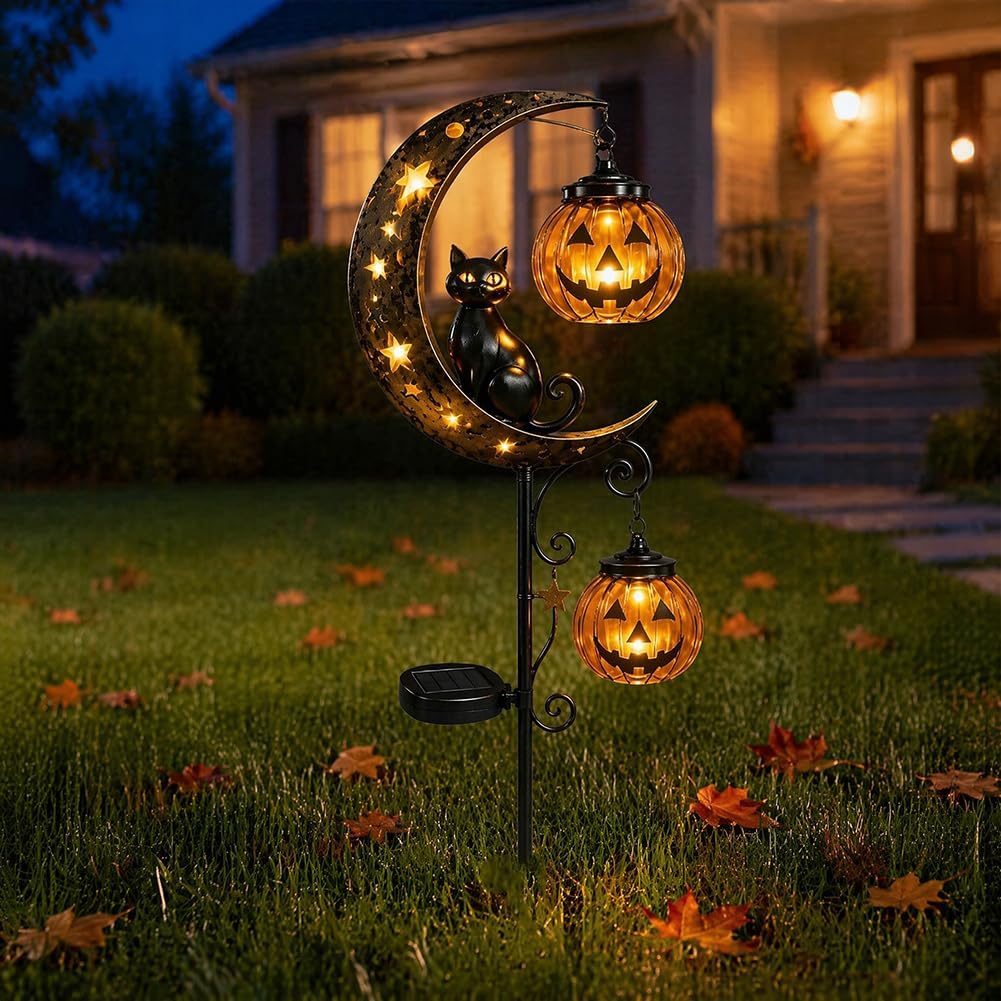 ソーラーハロウィン黒猫＆パンプキンムーンガーデンステークライ - Bollard Light Garden のレビューと価格