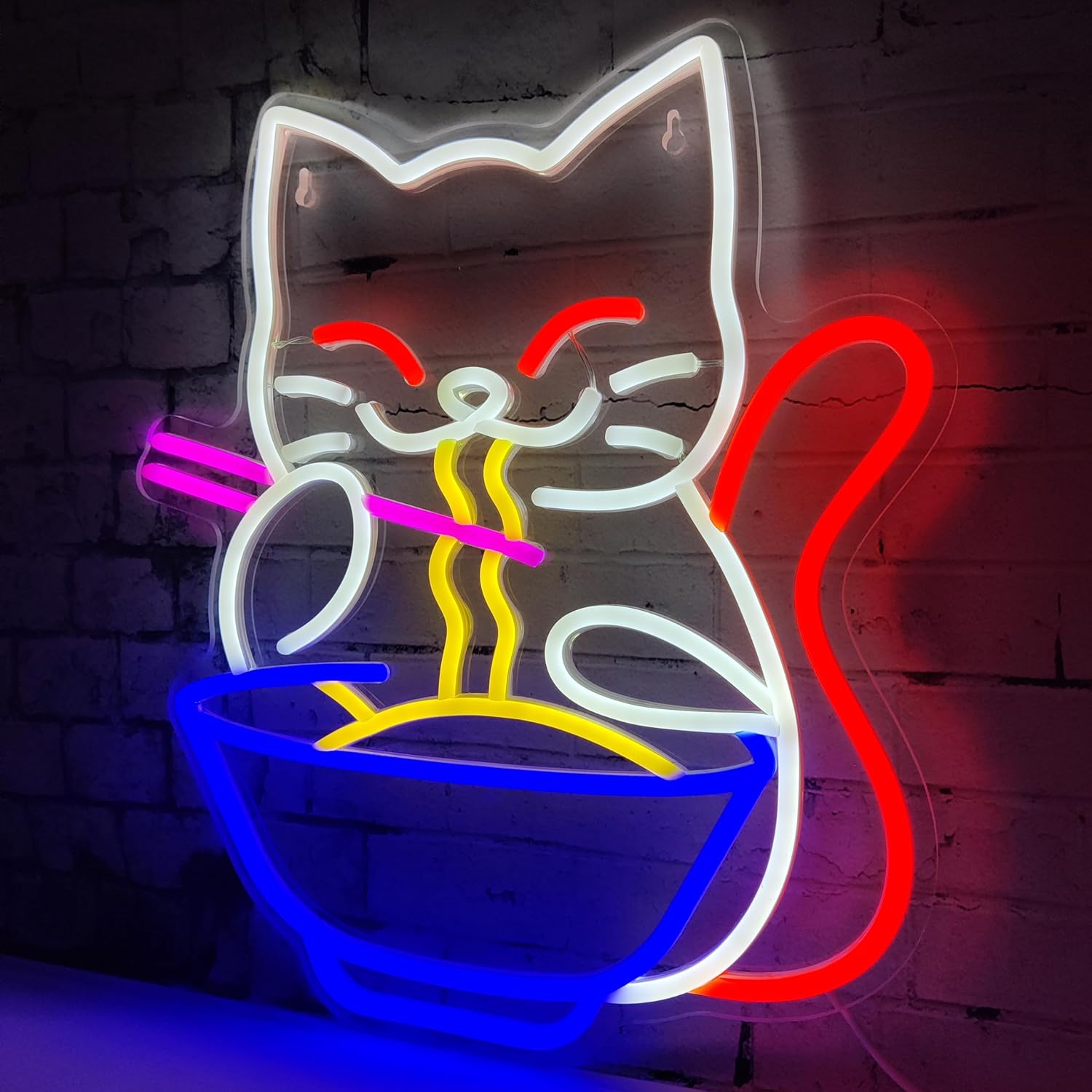 ラッキーキャットヌードルLEDネオンサイン,ネオンサイン,壁 - Outdoor Lighting For Store のレビューと価格