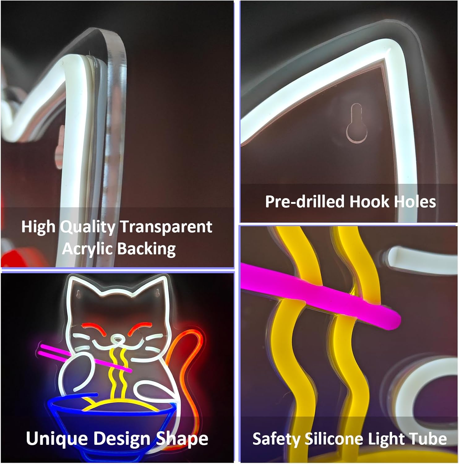 ラッキーキャットヌードルLEDネオンサイン,ネオンサイン,壁 - Outdoor Lighting For Store のレビューと価格