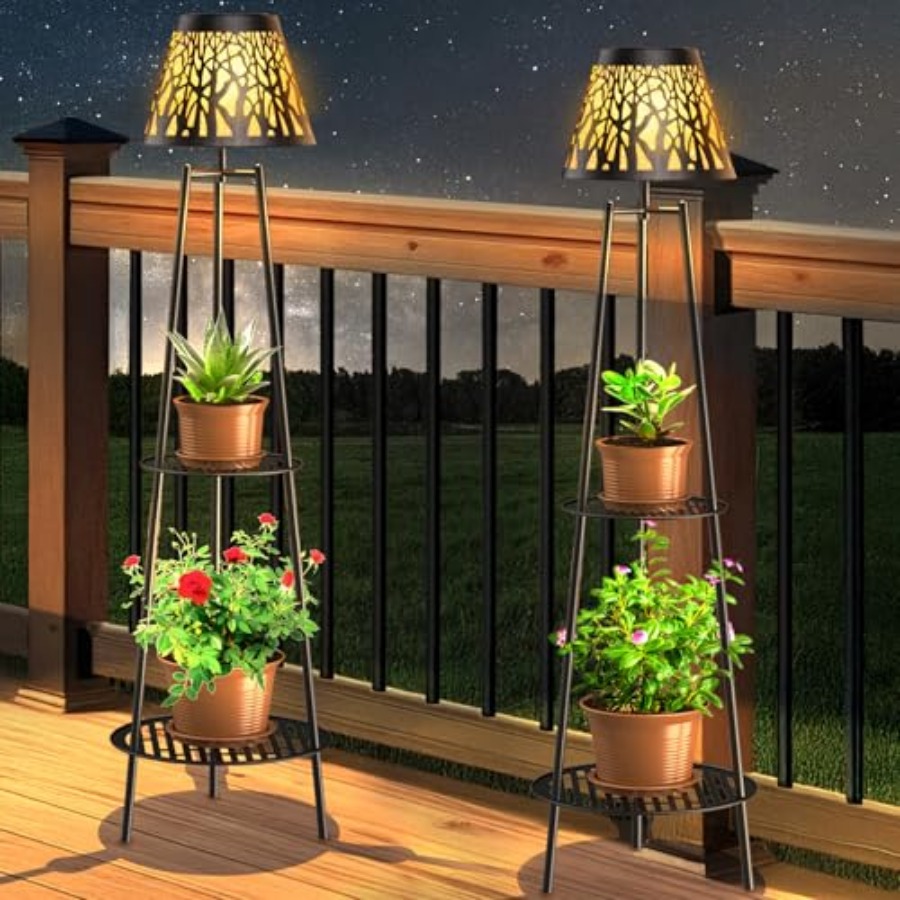 2パック屋外ソーラーフロアランプ、植物スタンド付き、防水メタ - Outdoor Lighting Lamp のレビューと価格