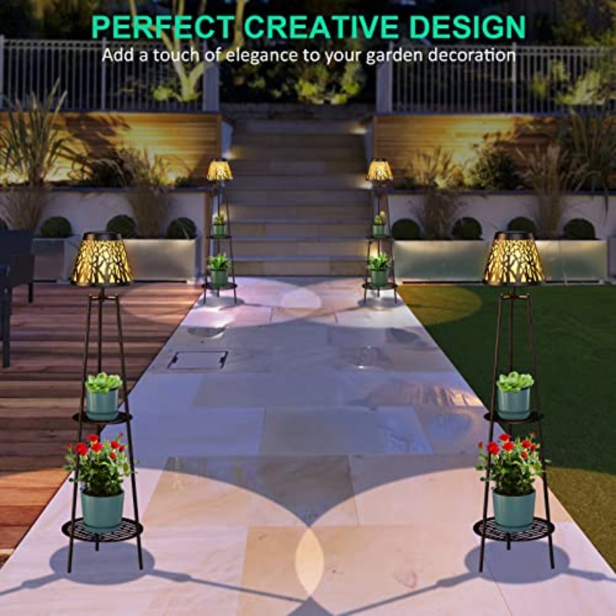 2パック屋外ソーラーフロアランプ、植物スタンド付き、防水メタ - Outdoor Lighting Lamp のレビューと価格