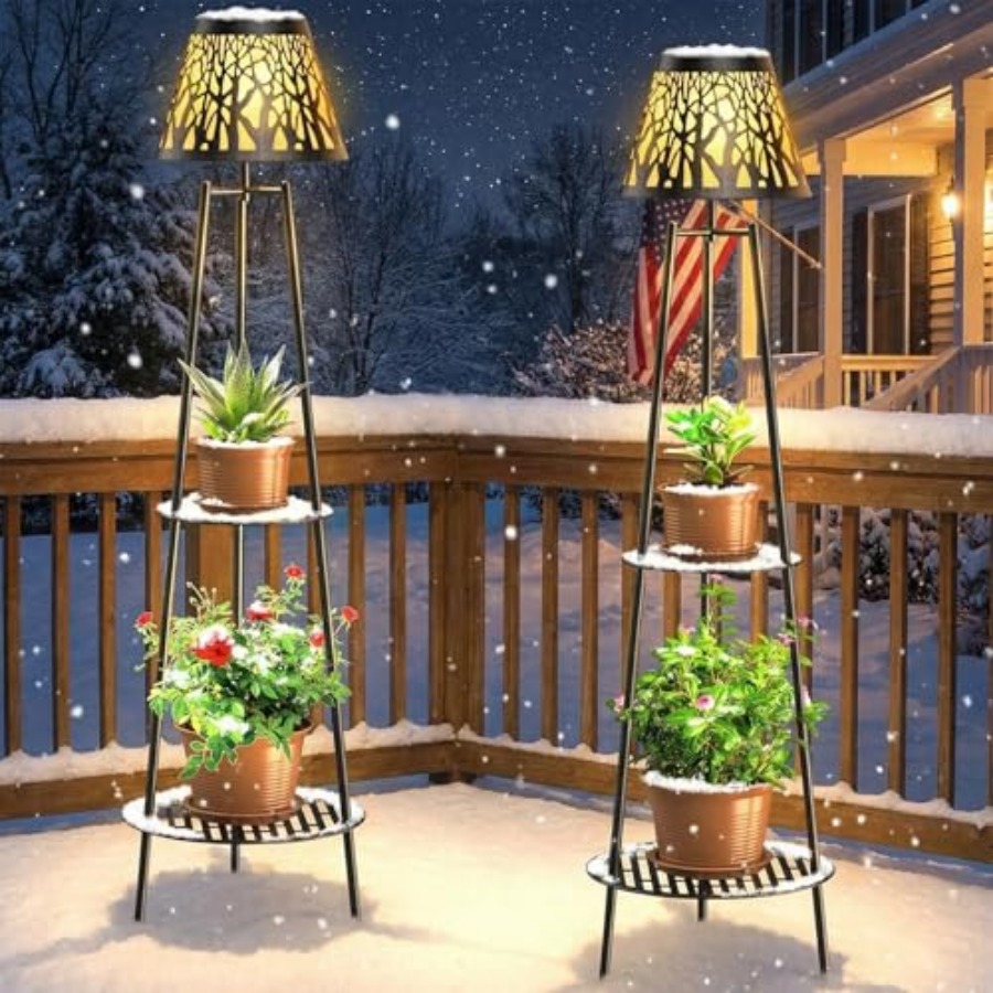 2パック屋外ソーラーフロアランプ、植物スタンド付き、防水メタ - Outdoor Lighting Lamp のレビューと価格
