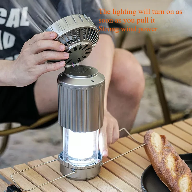 クリエイティブ LED ソーラー電源電動ファンランプキャンプ - Outdoor Lighting Switch のレビューと価格