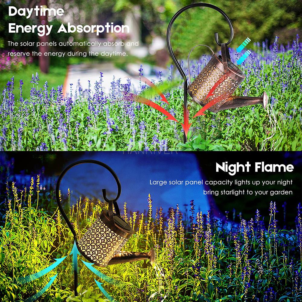 ソーラー散水缶ライト吊り下げケトルランタンライト防水ガーデン - Outdoor Lighting Bronze のレビューと価格