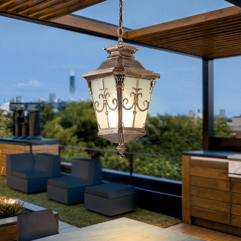 防水屋外ポーチペンダントライトガラスシェード黒外装ペンダント - Outdoor Lighting Bronze のレビューと価格